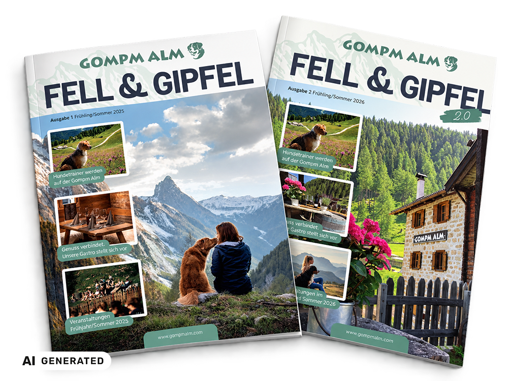 Cover der bisherigen Fell & Gipfel-Magazine der Gompm Alm