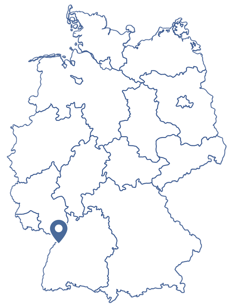 Grafische Vektorgrafik einer Deutschlandkarte mit markiertem Ziemer & Falke-Standort Rheinmünster